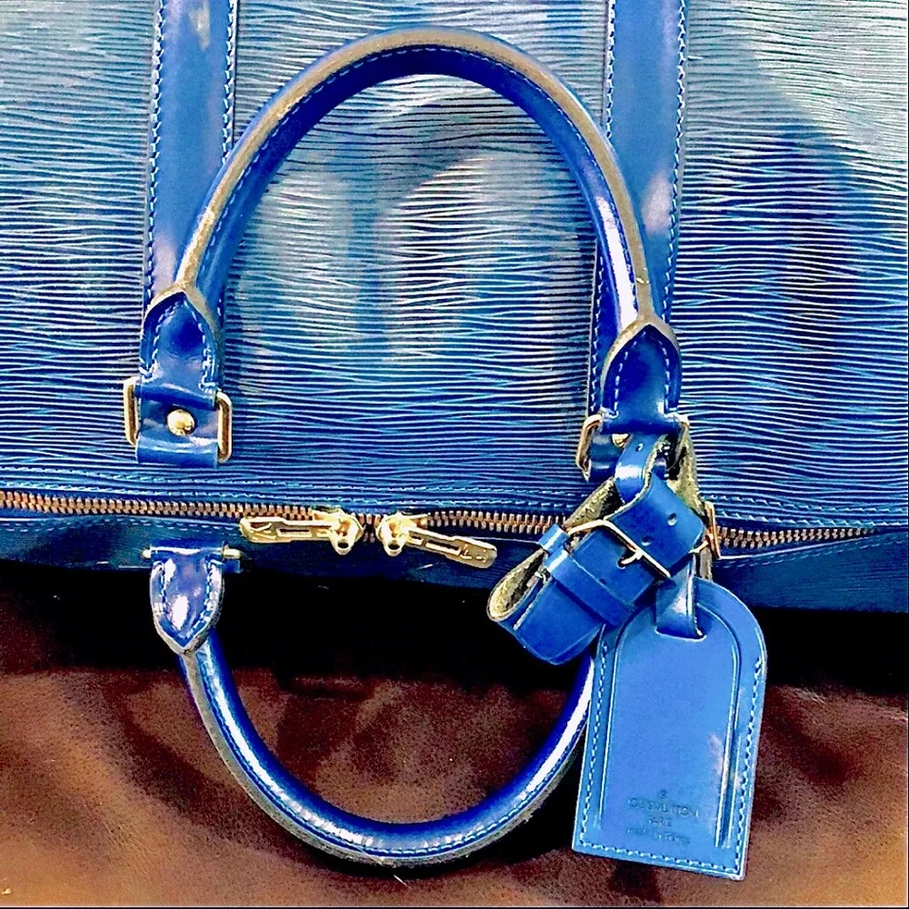 LOUIS VUITTON Toledo Blue Epi Leather LV50 Keepall Boston Travel Duffel Bag